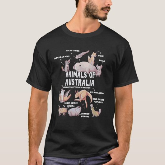 オーストラリアの動物 – オーストラリア動物教育 Tシャツ (正面)