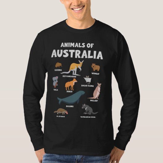 オーストラリアの動物 – オーストラリア動物教育 Tシャツ (正面)