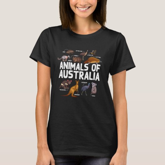 オーストラリアの動物 – オーストラリア動物教育 Tシャツ (正面)