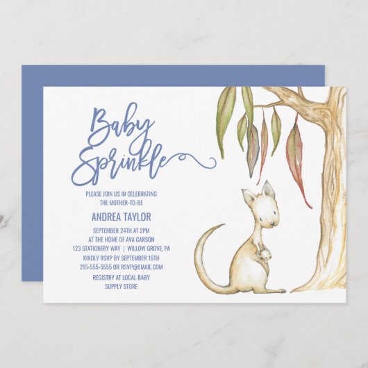 オーストラリアの動物 | カンガルーとジョーイの赤ちゃんシャワー 招待状 (正面/裏面)