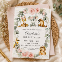 オーストラリアの動物 ピンクの花 サージ色の誕生日パーティー