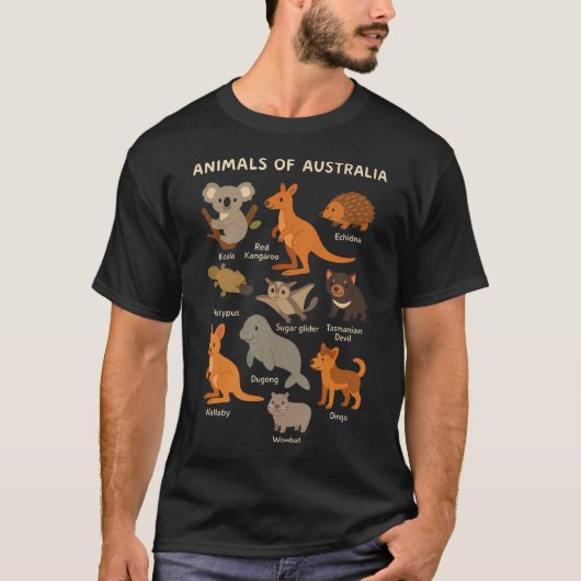 オーストラリアの動物 教育的オーストラリア Tシャツ (正面)