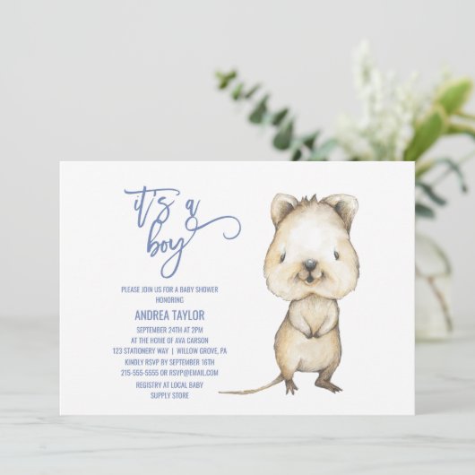 オーストラリアの動物 | Quokka男の子の赤ちゃんシャワー 招待状 (スタンド正面)