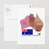 オーストラリアの国旗と地図 ポストカード (正面/裏面)