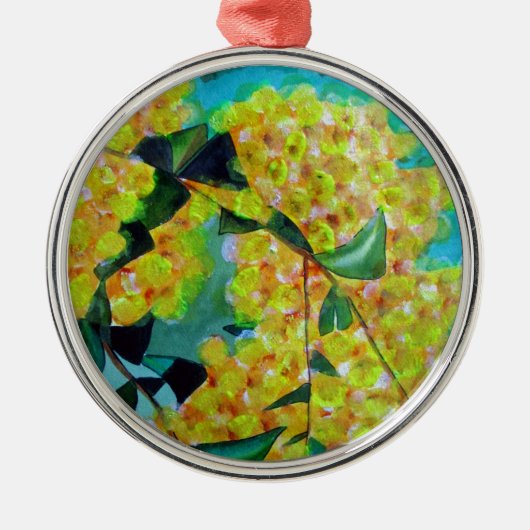 オーストラリアの在来種であるワトル花のアート メタルオーナメント (正面)