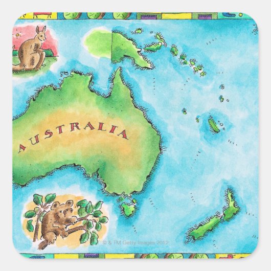 オーストラリアの地図 スクエアシール (正面)
