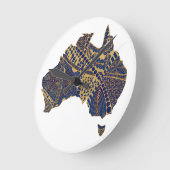 オーストラリアの地図（淡青 – 赤） ラウンド壁時計 (傾斜)