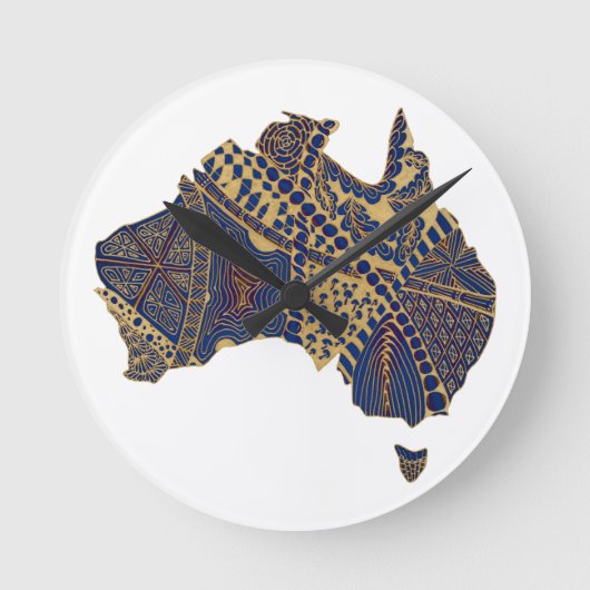 オーストラリアの地図（淡青 – 赤） ラウンド壁時計 (正面)