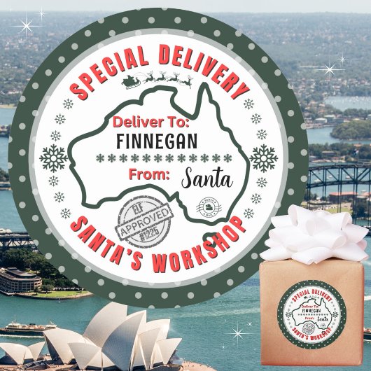 オーストラリアの子供への特別なデリバリーサンタ緑 ラウンドシール