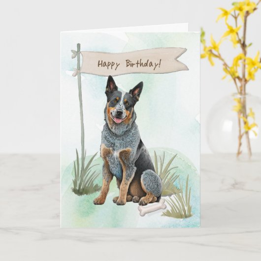 オーストラリアの家畜飼育犬の誕生日標識 カード (黄色い花)