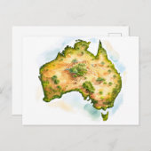 オーストラリアの水彩地図 ポストカード (正面/裏面)