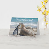 オーストラリアの海獅子と愛らしい赤ちゃん　母の日 カード (黄色い花)