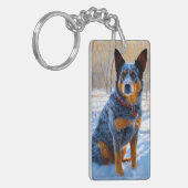 オーストラリアの牛が雪のクリスマスを過ごす キーホルダー (正面左)