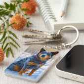 オーストラリアの牛が雪のクリスマスを過ごす キーホルダー (正面右)