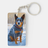 オーストラリアの牛が雪のクリスマスを過ごす キーホルダー (裏面)