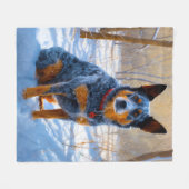 オーストラリアの牛が雪のクリスマスを過ごす フリースブランケット (正面(横))