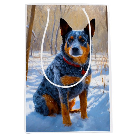 オーストラリアの牛が雪のクリスマスを過ごす ミディアムペーパーバッグ (正面)