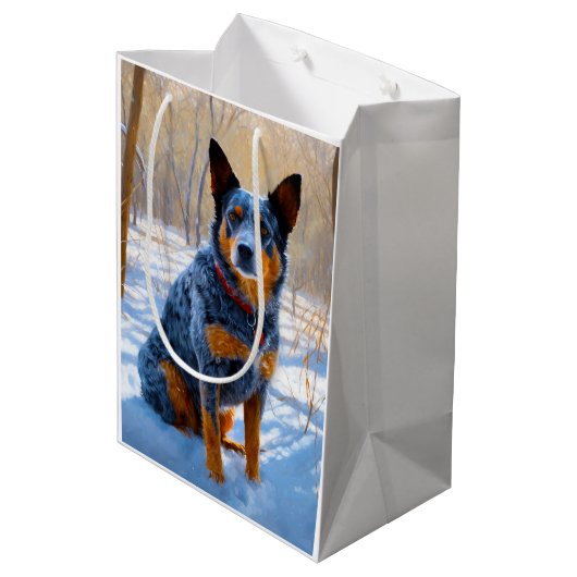 オーストラリアの牛が雪のクリスマスを過ごす ミディアムペーパーバッグ (裏面アングル)