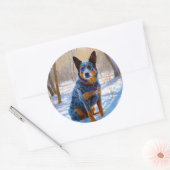 オーストラリアの牛が雪のクリスマスを過ごす ラウンドシール (封筒)