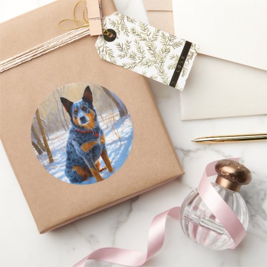 オーストラリアの牛が雪のクリスマスを過ごす ラウンドシール (ギフト)