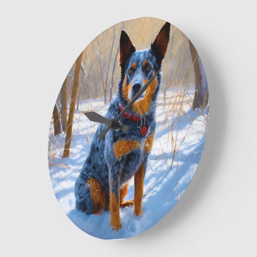 オーストラリアの牛が雪のクリスマスを過ごす ラージ壁時計 (傾斜)