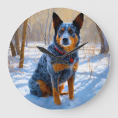 オーストラリアの牛が雪のクリスマスを過ごす ラージ壁時計 (正面)