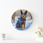 オーストラリアの牛が雪のクリスマスを過ごす ラージ壁時計 (ホーム)