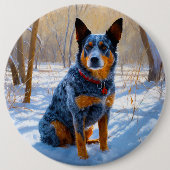 オーストラリアの牛が雪のクリスマスを過ごす 缶バッジ (正面)