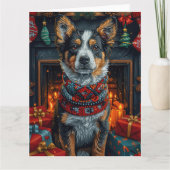 オーストラリアの牛とクリスマスプレゼント暖炉 カード (正面)