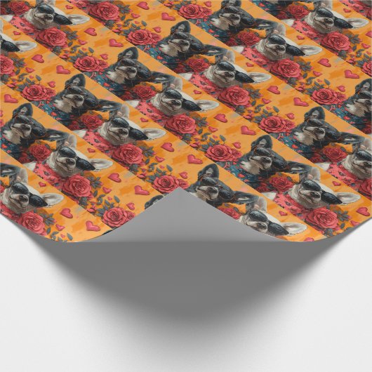 オーストラリアの牛とハートバラバレンタインデー ラッピングペーパー (角)