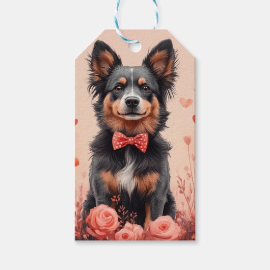 オーストラリアの牛とバラ – バレンタインデー ギフトタグ (正面)
