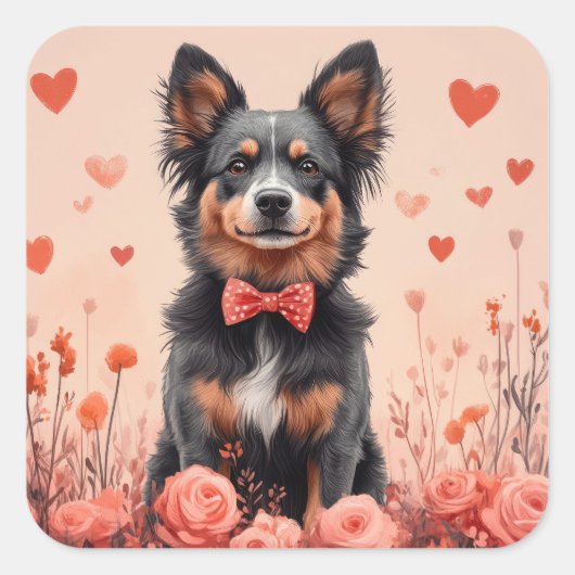 オーストラリアの牛とバラ – バレンタインデー スクエアシール (正面)