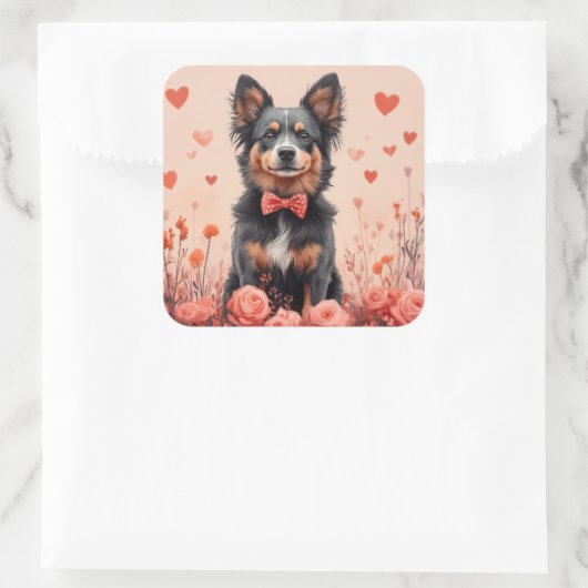 オーストラリアの牛とバラ – バレンタインデー スクエアシール (バッグ)