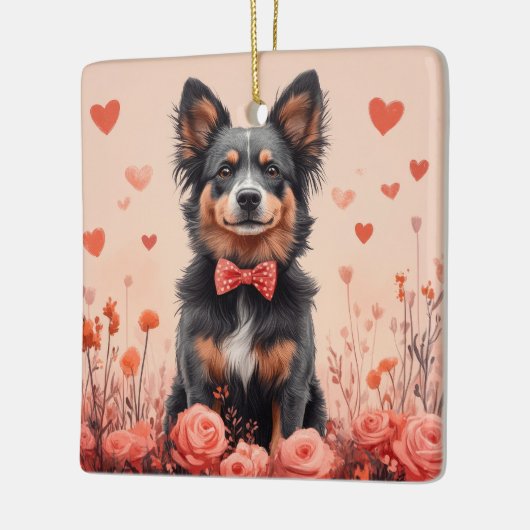 オーストラリアの牛とバラ – バレンタインデー セラミックオーナメント (左)