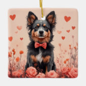 オーストラリアの牛とバラ – バレンタインデー セラミックオーナメント (正面)