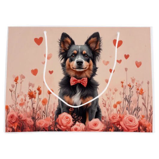 オーストラリアの牛とバラ – バレンタインデー ラージペーパーバッグ (正面)