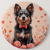 オーストラリアの牛とバラ – バレンタインデー 缶バッジ (正面)