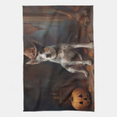 オーストラリアの牛のカボチャのハロウィーン怖い キッチンタオル (縦)