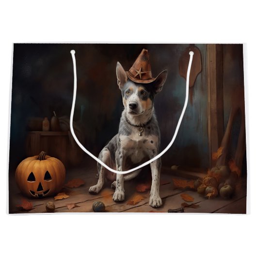 オーストラリアの牛のカボチャのハロウィーン怖い ラージペーパーバッグ (正面)