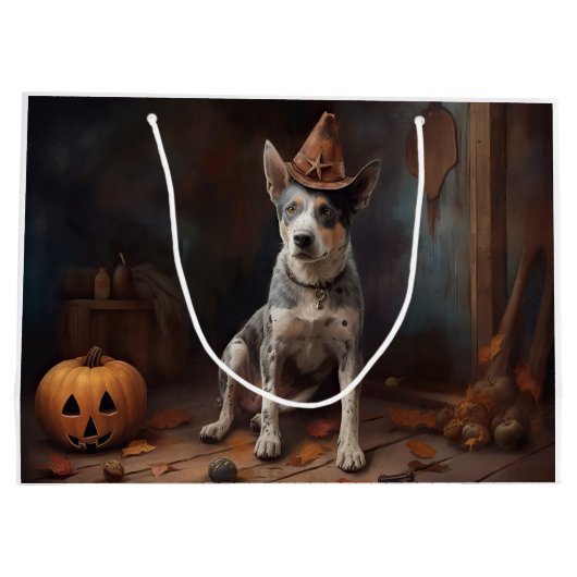 オーストラリアの牛のカボチャのハロウィーン怖い ラージペーパーバッグ (裏面)