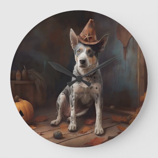 オーストラリアの牛のカボチャのハロウィーン怖い ラージ壁時計 (正面)