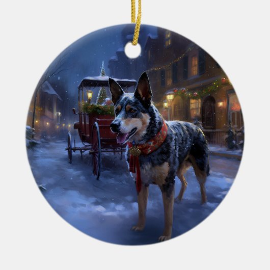 オーストラリアの牛のクリスマスフェスティバルシーズン セラミックオーナメント (正面)