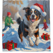 オーストラリアの牛のクリスマス祭りの雪景色 シャワーカーテン (正面)