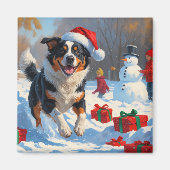 オーストラリアの牛のクリスマス祭りの雪景色 マグネット (正面)