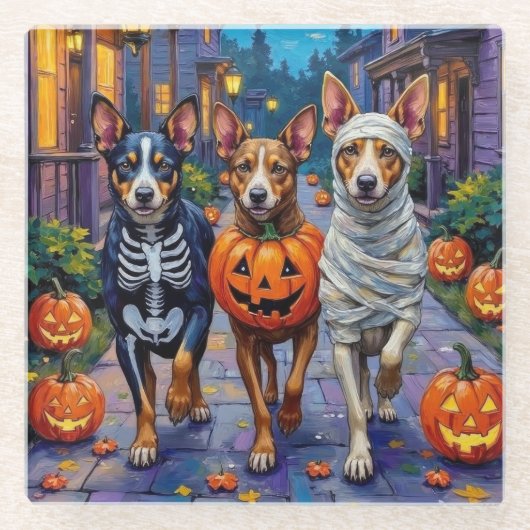 オーストラリアの牛のハロウィーンでのトリックまたは治療 ガラスコースター (正面)