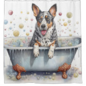 オーストラリアの牛の浴槽水の色のドッグアート シャワーカーテン (正面)