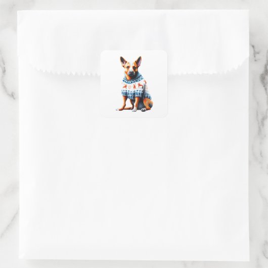 オーストラリアの牛の犬のクリスマスセーターのステッカー スクエアシール (バッグ)