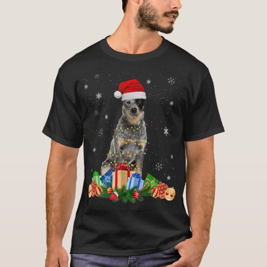 オーストラリアの牛の犬のクリスマスライトパピードッグL Tシャツ (正面)