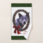 オーストラリアの牛の犬のクリスマス バスタオルセット (ハンドタオル)