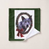 オーストラリアの牛の犬のクリスマス バスタオルセット (ウォッシュタオル)